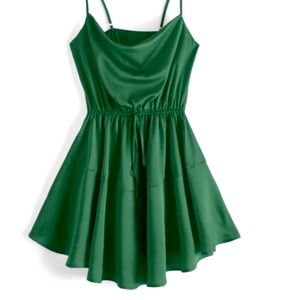 ZAFUL Silky Cowl Neck Cami Dress-evergreen green-L